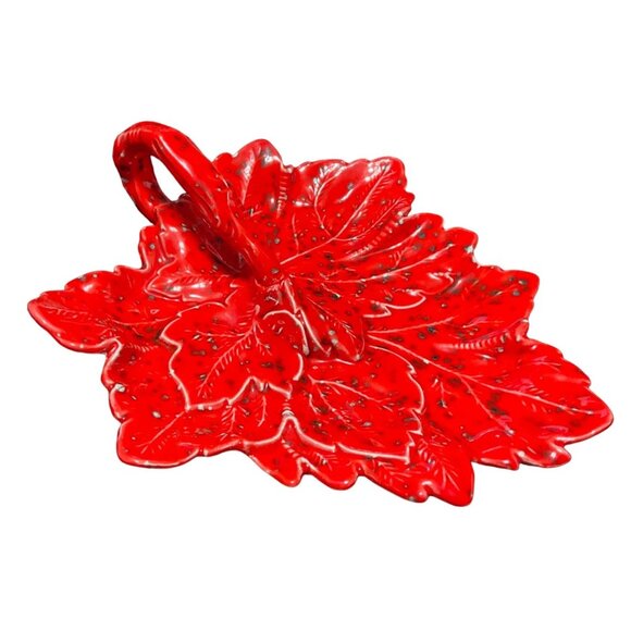 Vintage California-Style Ceramic Leaf Candy Dish Red & Orange - Picture 4 of 9